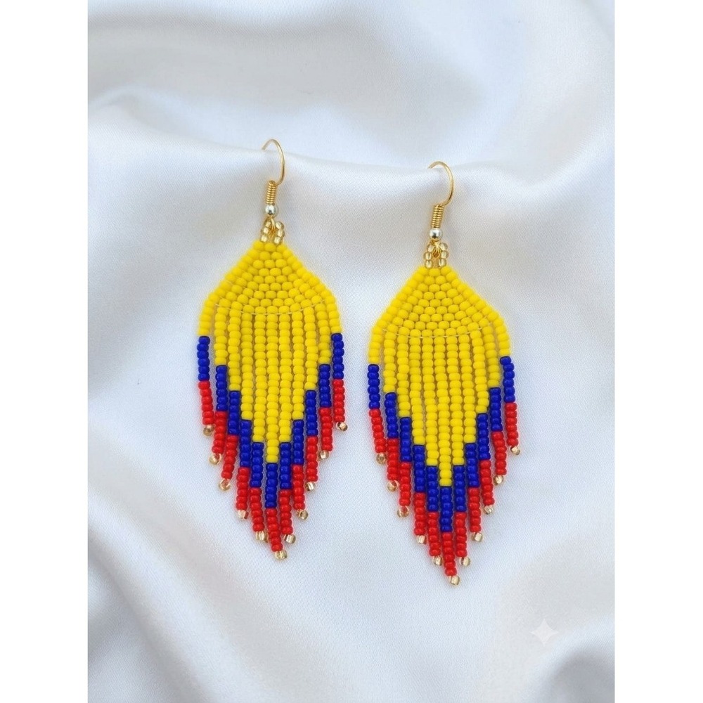 Woman's Handmade Yellow Chandelier Earrings.